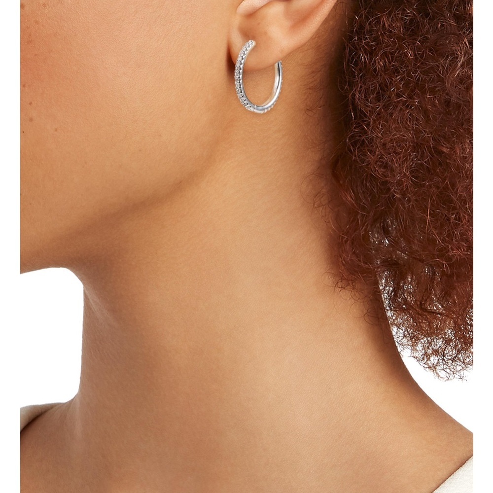 Area Stars Pavé Hoop Earrings Silver CZ 14K Gold Plated, Nice Sparkle